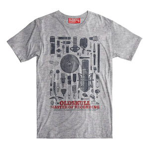 Whether you rock a mic or a turntable, recording artist or musician, plug in and put your sound out to the universe.  This shirt features the tools of the trade for musicians, singers and recording artists alike in Grey. All the microphones you could need. You record your soul in your music.  You put your heart and sweat into every note, every beat.  You know what its like to be a true recording artist.  You live for your art. - Oldskull Shirts Store USA the best shirt store in North America.